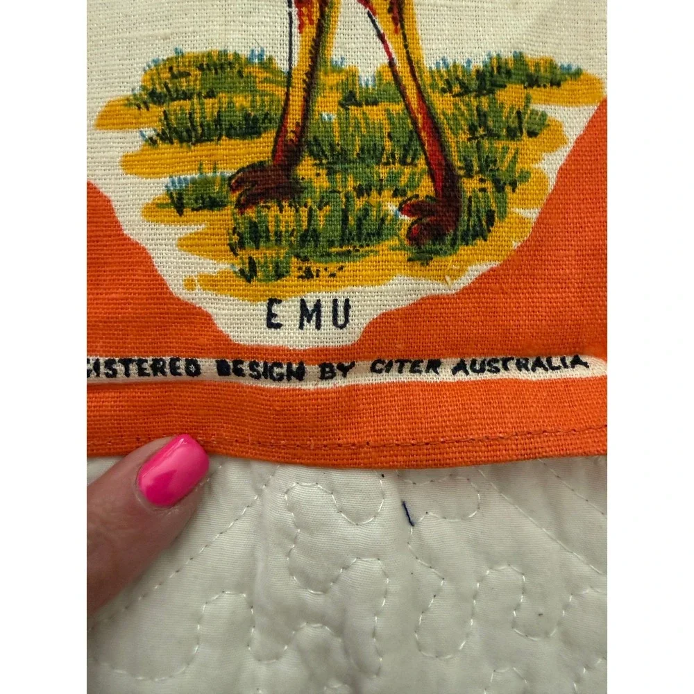 Citer Australia Tea Towel Vintage Orange Linen Map Souvenir Wildlife Cottagecore